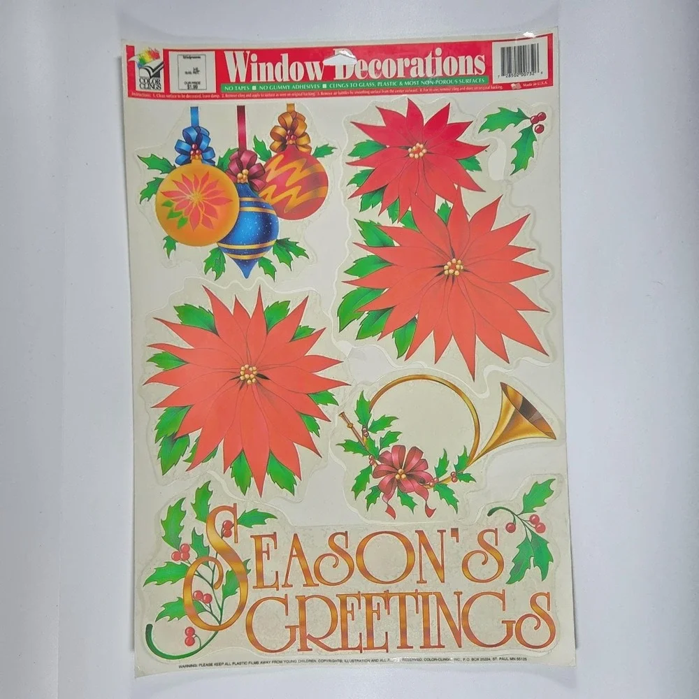 Window‎ Clings Vtg 90s Holiday Christmas Angels Snowman Gingerbread USA